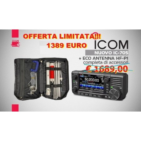 Icom IC-705 + HF-P1 FULL KIT - Ricetrasmettitore QRP 0/30-50/144/430 MHZ 10W + antenna multibanda portatile
