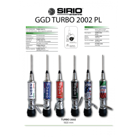 Sirio Turbo 2002 PL Italia, Antenna C.B. 27 MHz, attacco PL