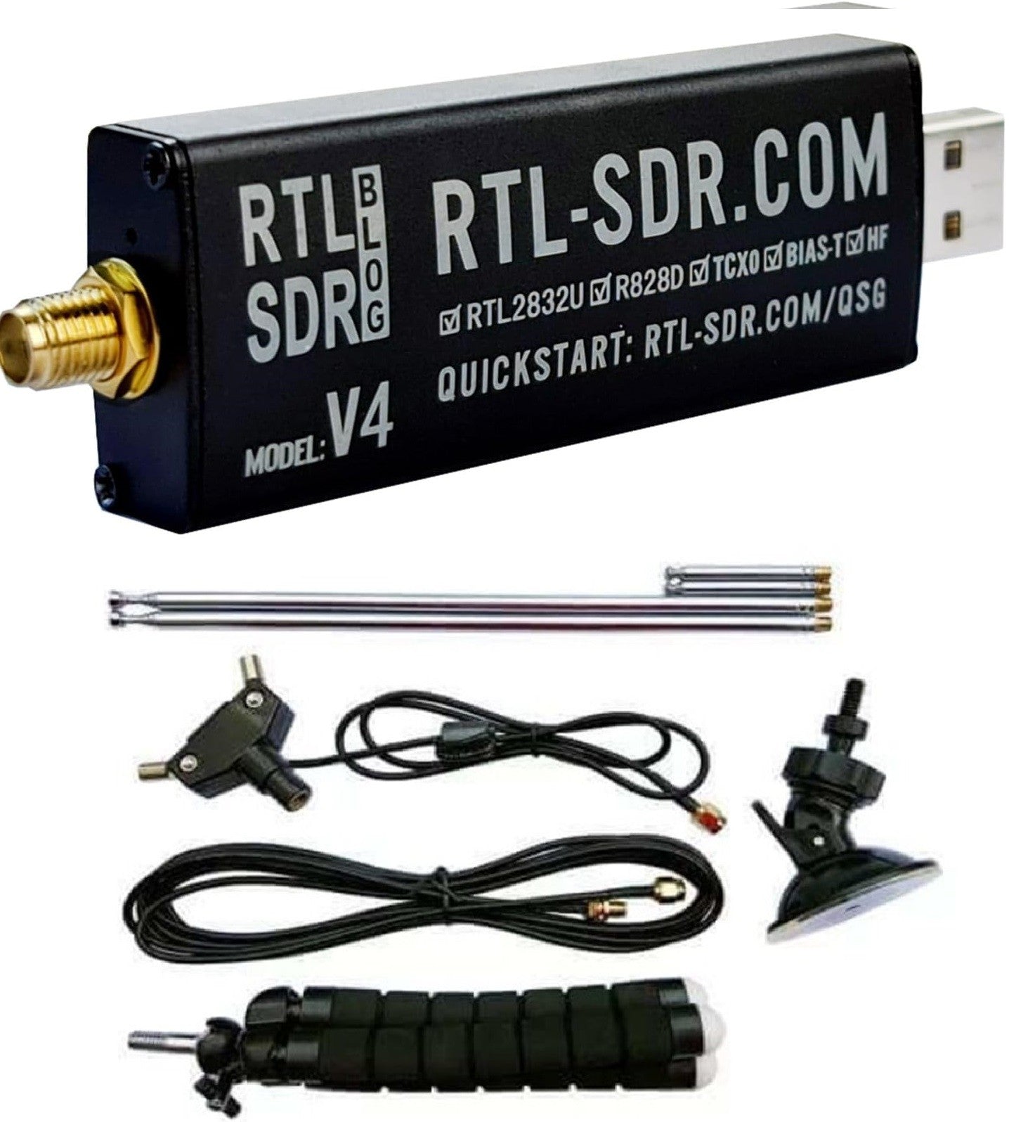 RTL-SDR Blog V4 con Antenna kit Ricevitore SDR 0.5-1700 MHz senza direct sampling (con UP-converter)