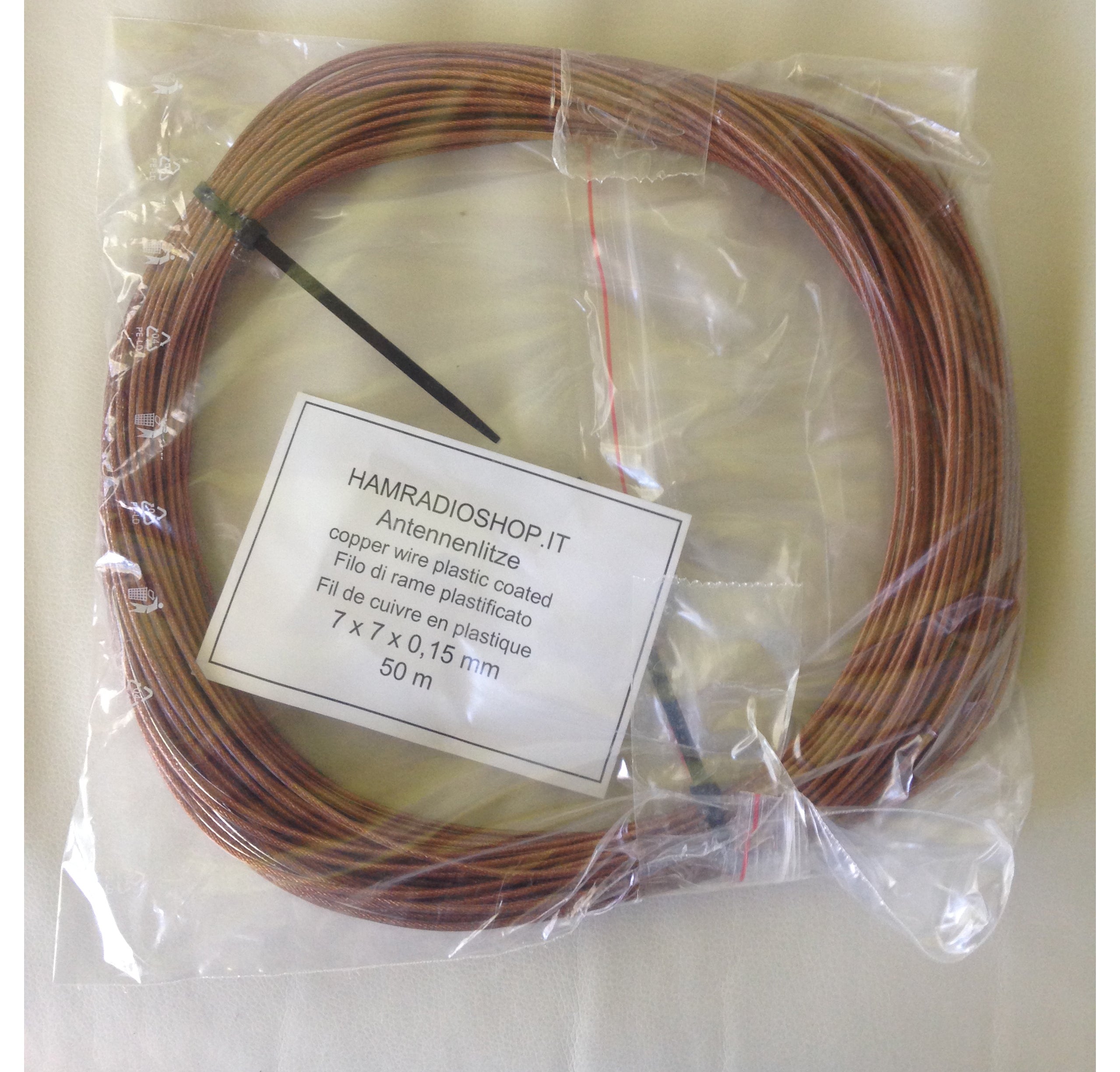 Trecciola in rame plastificato Ã˜ 1,5mm  per antenne filari e dipoli  Bobina 50m