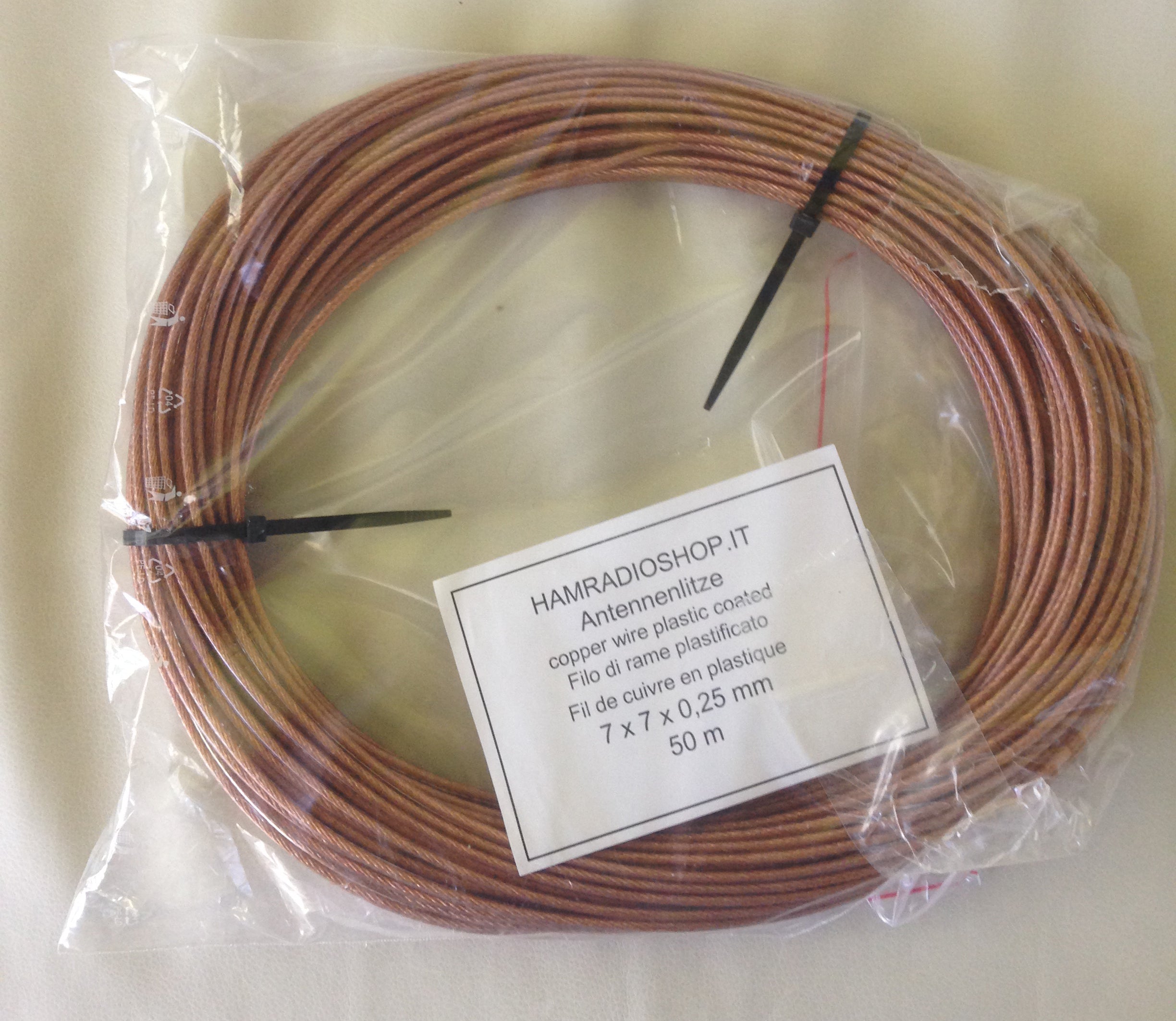 Trecciola in rame plastificato Ã˜ 2,5 per antenne filari e dipoli - Bobina 50m