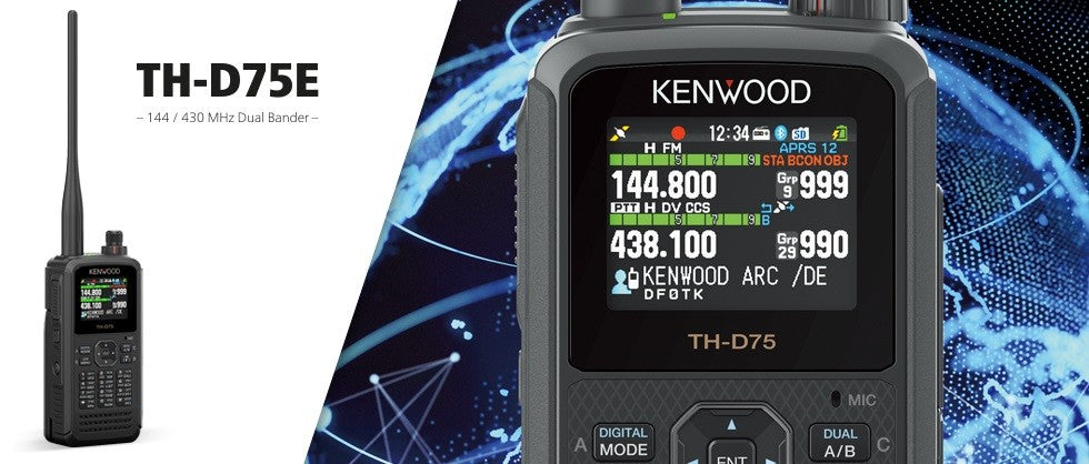 Kenwood TH-D75E Ricetrasmettitore bi-banda ANAL/DSTAR con funzione scanner AM, FM, FM-N, SSB, CW.