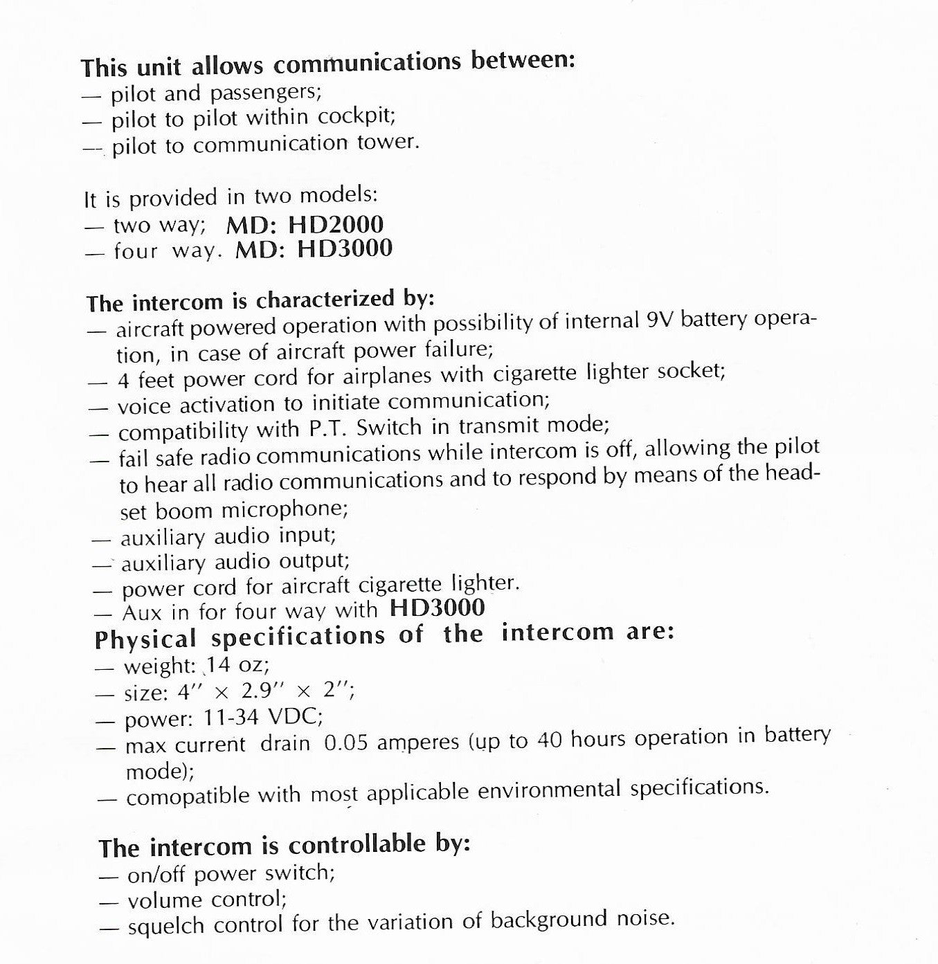 ENCOUNTERS HD-2000 interfono avio aereonautico 2 vie master box