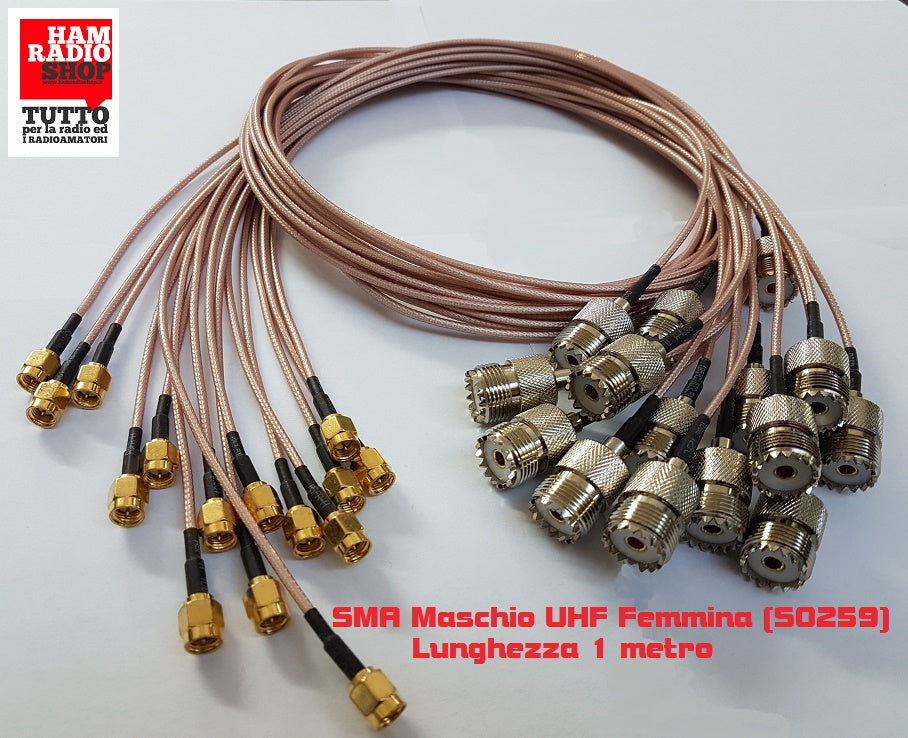 Cavetto adattatore da SMA Maschio a Femmina UHF SO239 lungh. 1 m. RG-316 teflon