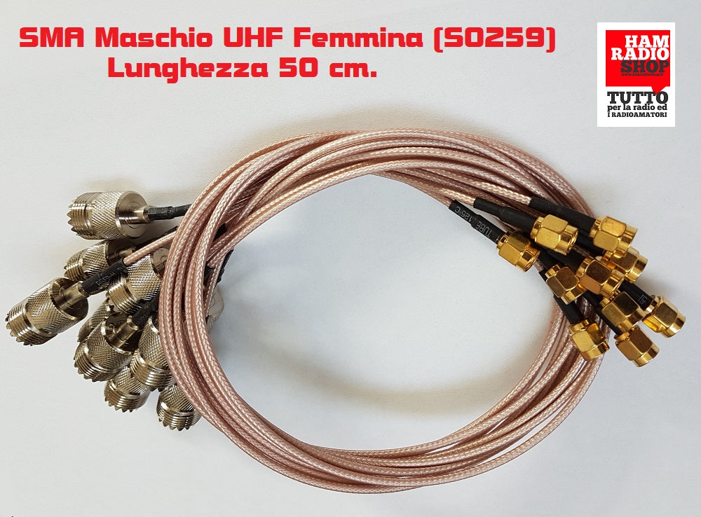 Cavetto adattatore da SMA Maschio a Femmina UHF SO239 lungh. 50 cm RG-316 teflon