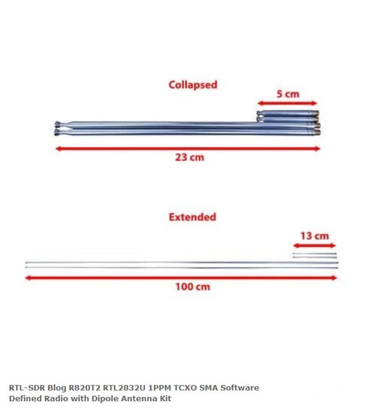 RTL-SDR Blog R820T2 RTL2832U 1PPM TCXO SMA SDR con Dipole Antenna Kit