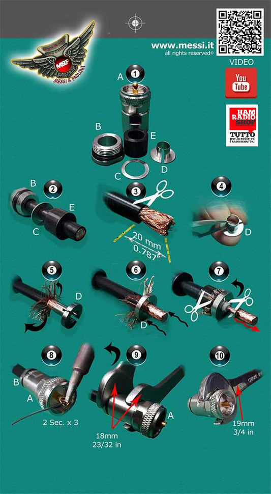 MESSI E PAOLONI CO.UHF.5,4M-S - Connettore PL prof. per cavi 5,4 mm NUOVA SERIE