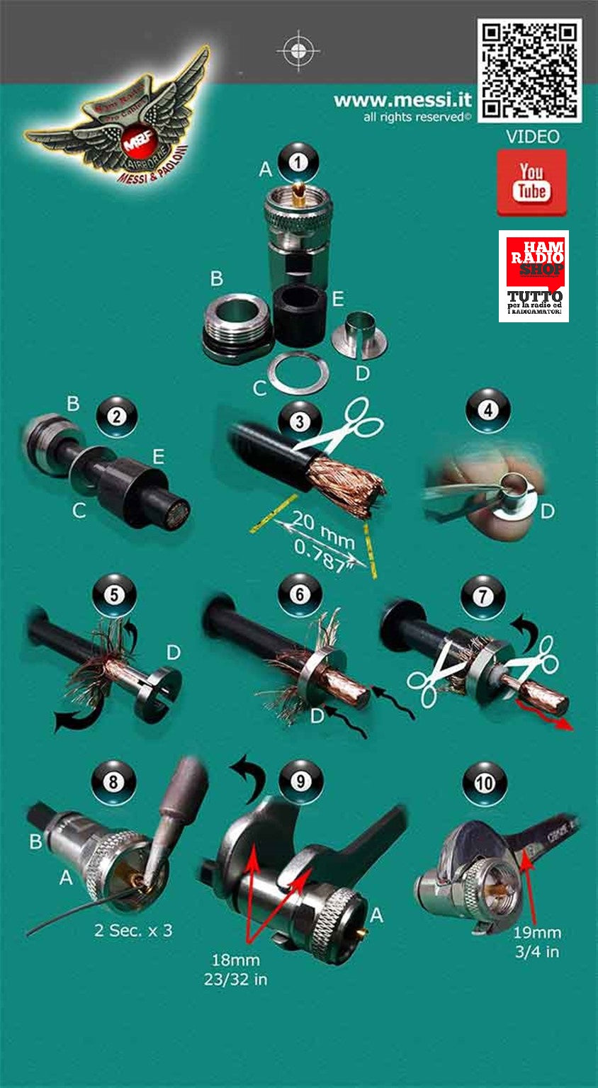 MESSI E PAOLONI CO.UHF.5,4M-S - Connettore PL prof. per cavi 5,4 mm NUOVA SERIE