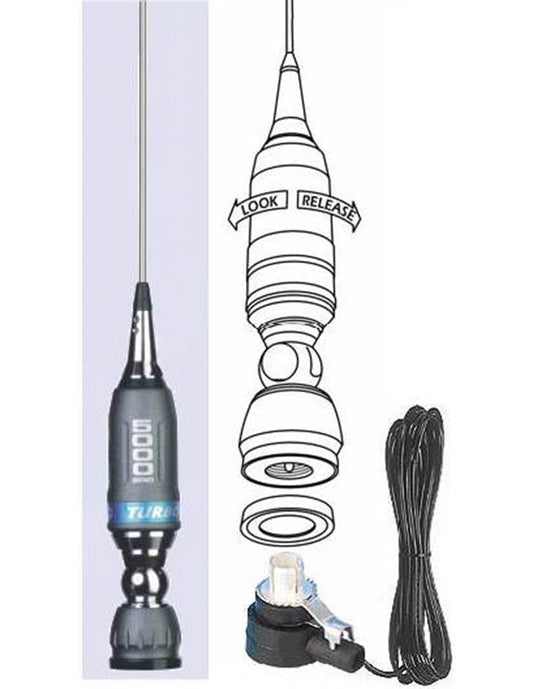Sirio TURBO 5000 Antenna veicolare C.B. fornita con 4m cavo RG58