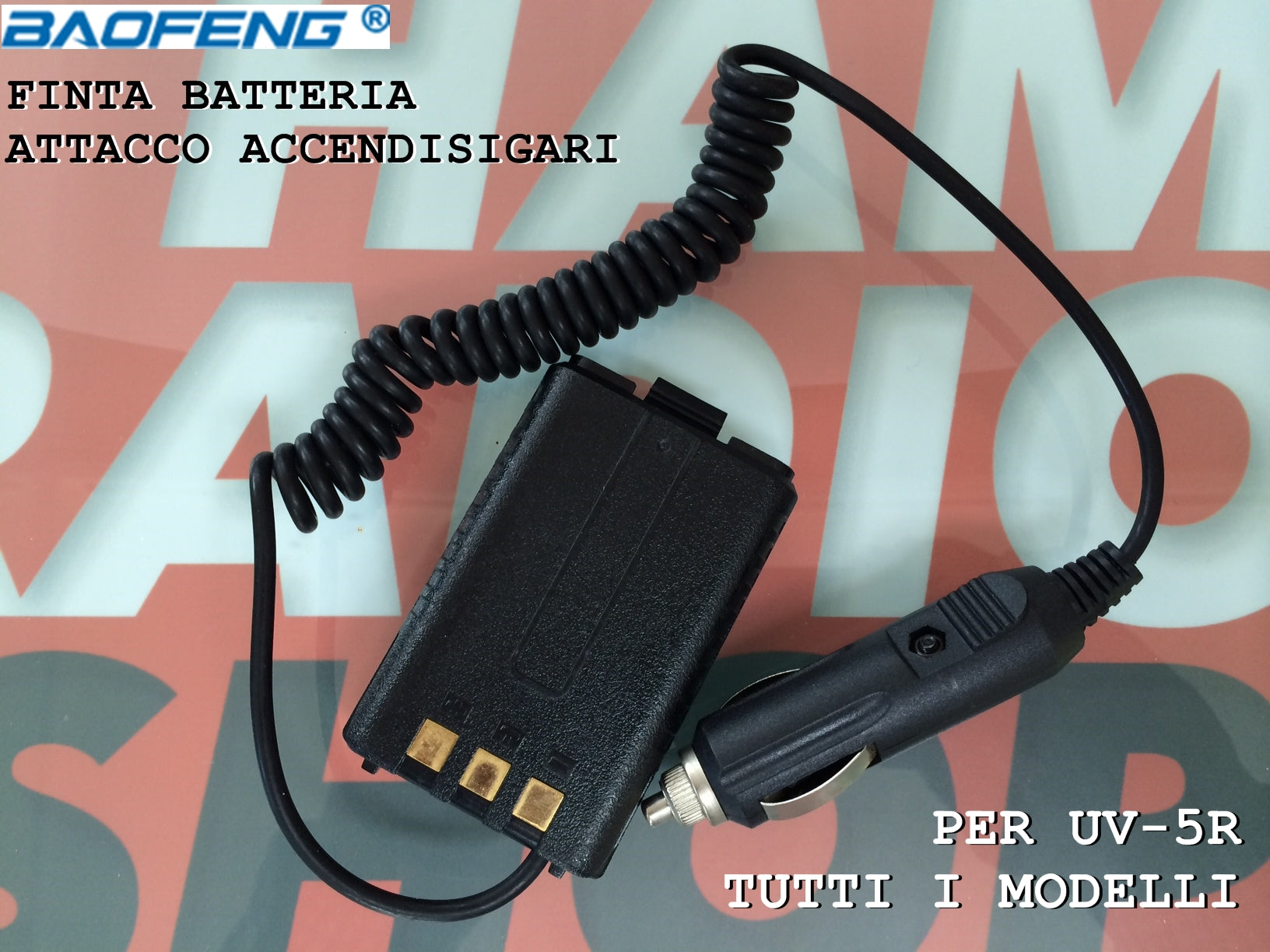 Finta batteria attacco accendisigari per Baofeng UV-5 UV-8 e UV-9